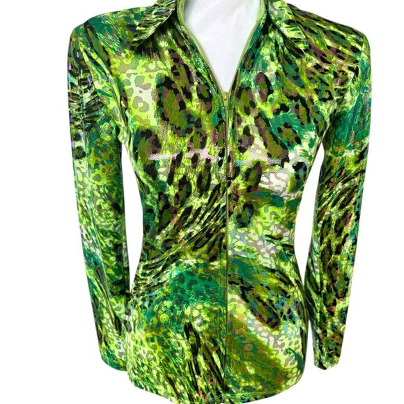 VINTAGE Y2K RARE EQUESTRIAN HOBBY HORSE WESTERN LEOPARD IRRIDESCEN TOP XSMALL #6 - Picture 2 of 5